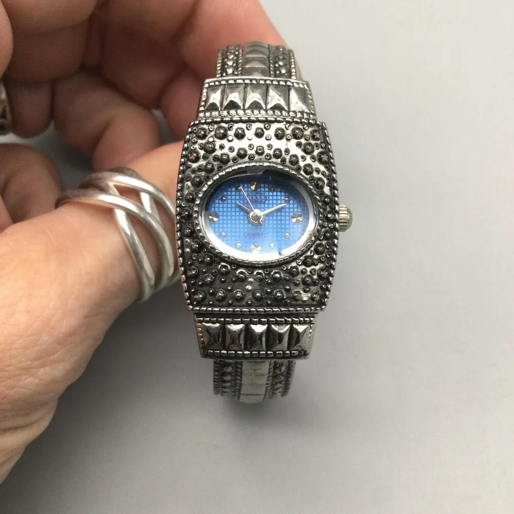USS Womens Watch 21mm Blue Dial Silver Tone Marcasite Style Bangle New Battery